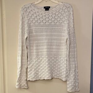 Willi‎ Smith Women’s White Open Knit Long Sleeve Boho Sweater, size XL